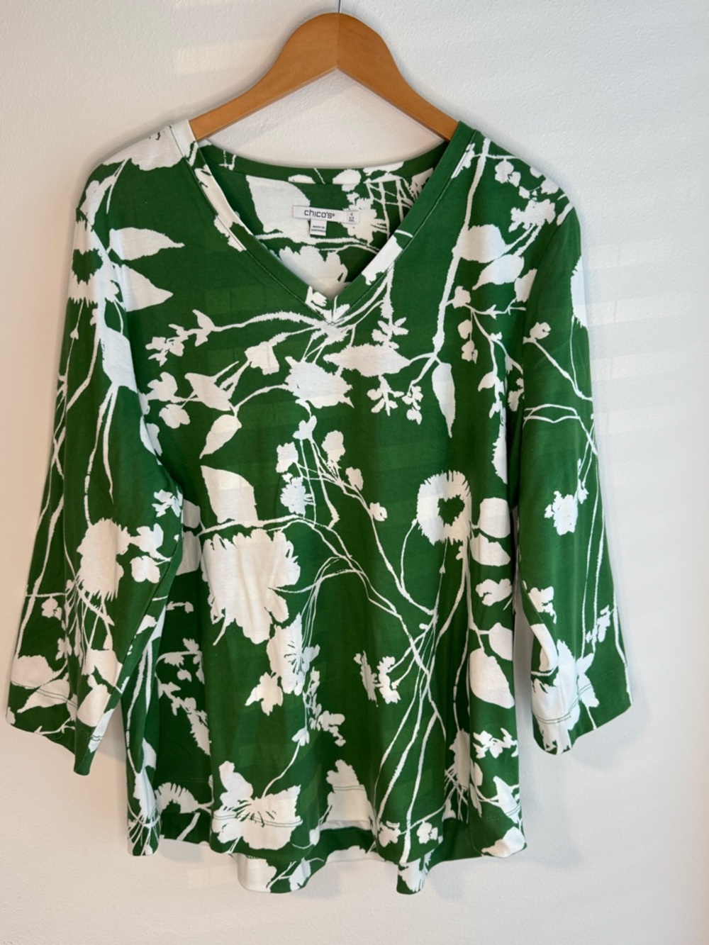 NWT Chico's Verdant Green 3-4 Sleeve Pima Cotton Everyday Tee XXL